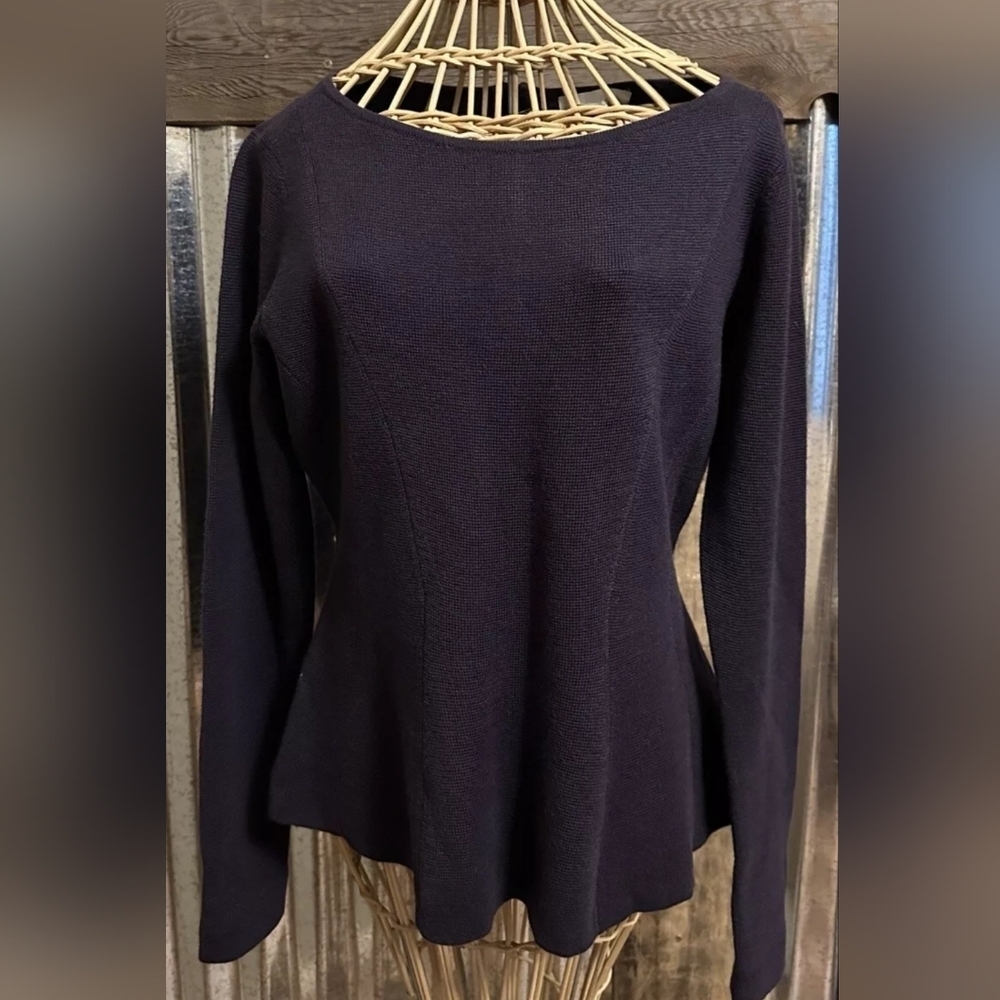 Emerson Rose fit & flare sweater, womens size XS, purple Merino wool scoop neck